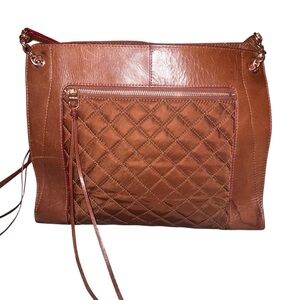 EUC MZ Wallace Chocolate Brown Leather Quilted Shoulder Bag Tote Small Zip Pouch